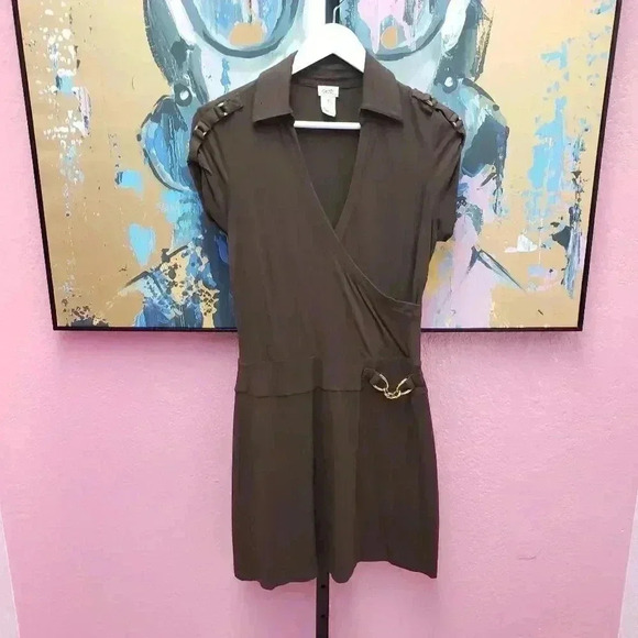 Cache Dresses & Skirts - Cache Brown Drop Waist Buckle Detail Dress